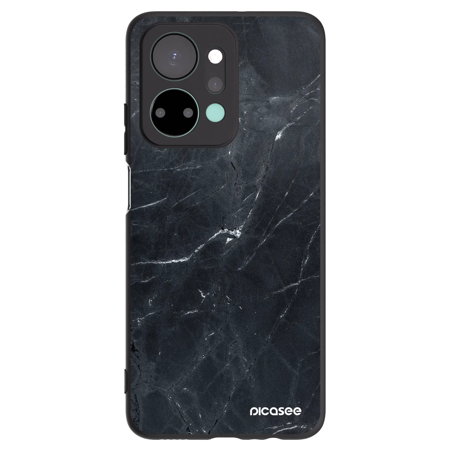 Picasee silikonowe czarne etui na Honor X7a - Black marble