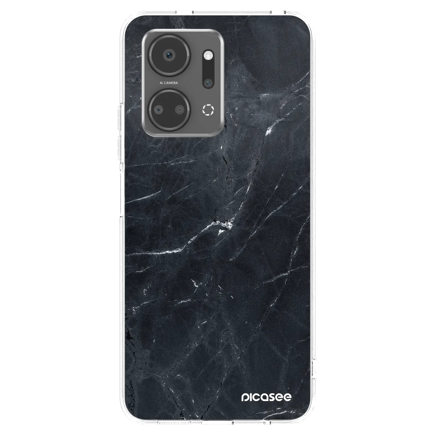 Picasee silikonowe przeźroczyste etui na Honor X7a - Black marble