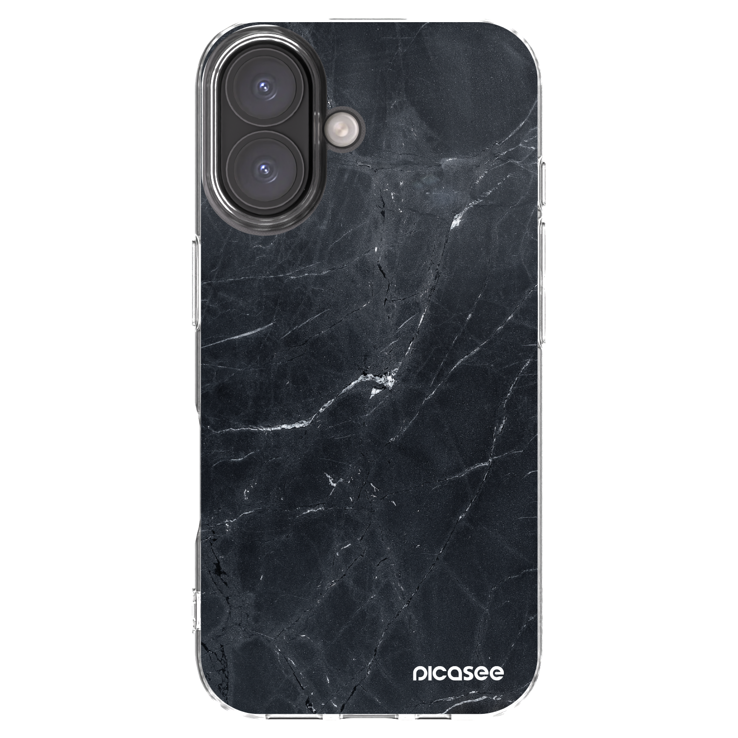 Picasee silikonowe przeźroczyste etui na Apple iPhone 16 - Black marble