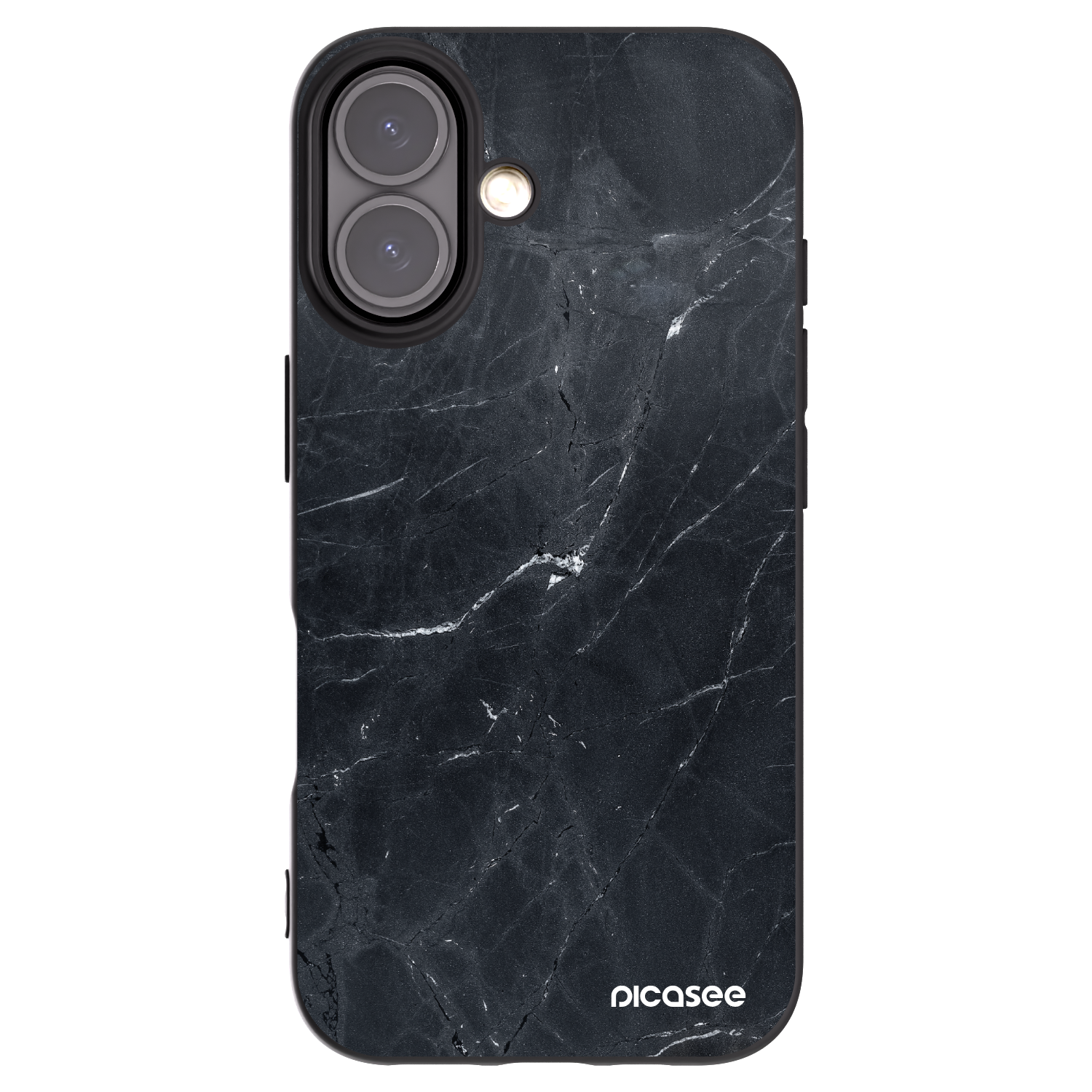 Picasee silikonowe czarne etui na Apple iPhone 16 - Black marble