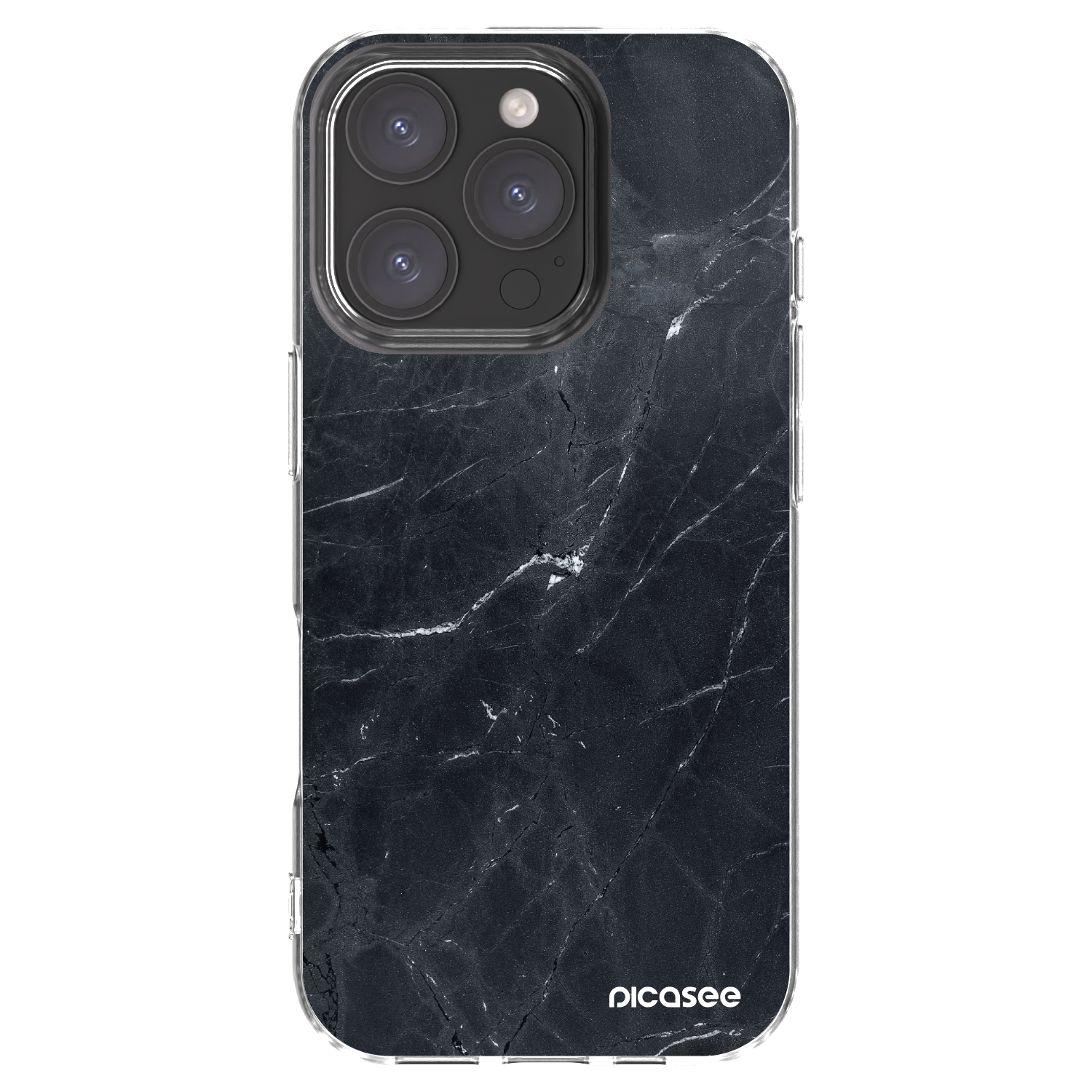 Picasee silikonowe przeźroczyste etui na Apple iPhone 16 Pro - Black marble