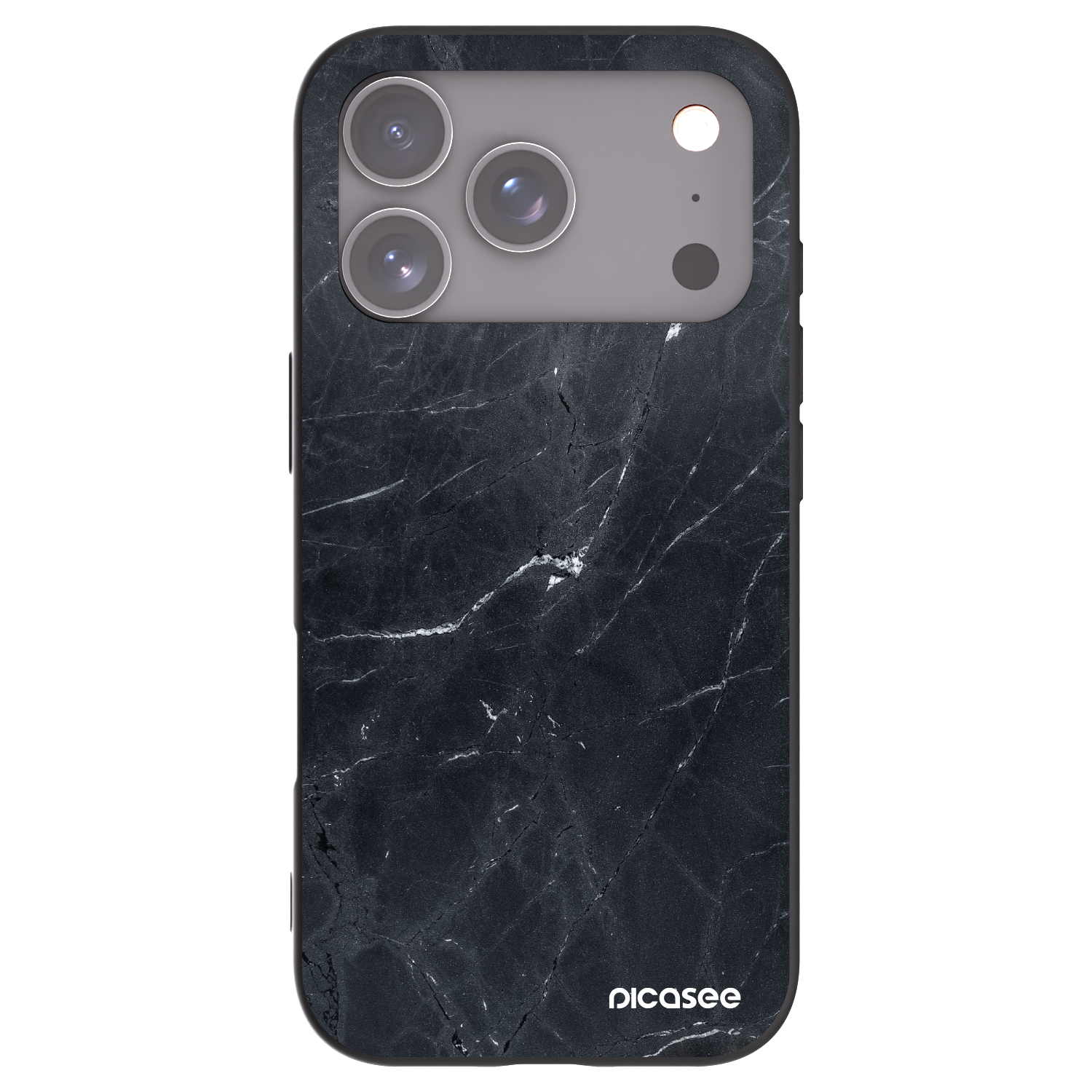 Picasee silikonowe czarne etui na Apple iPhone 17 Pro - Black marble