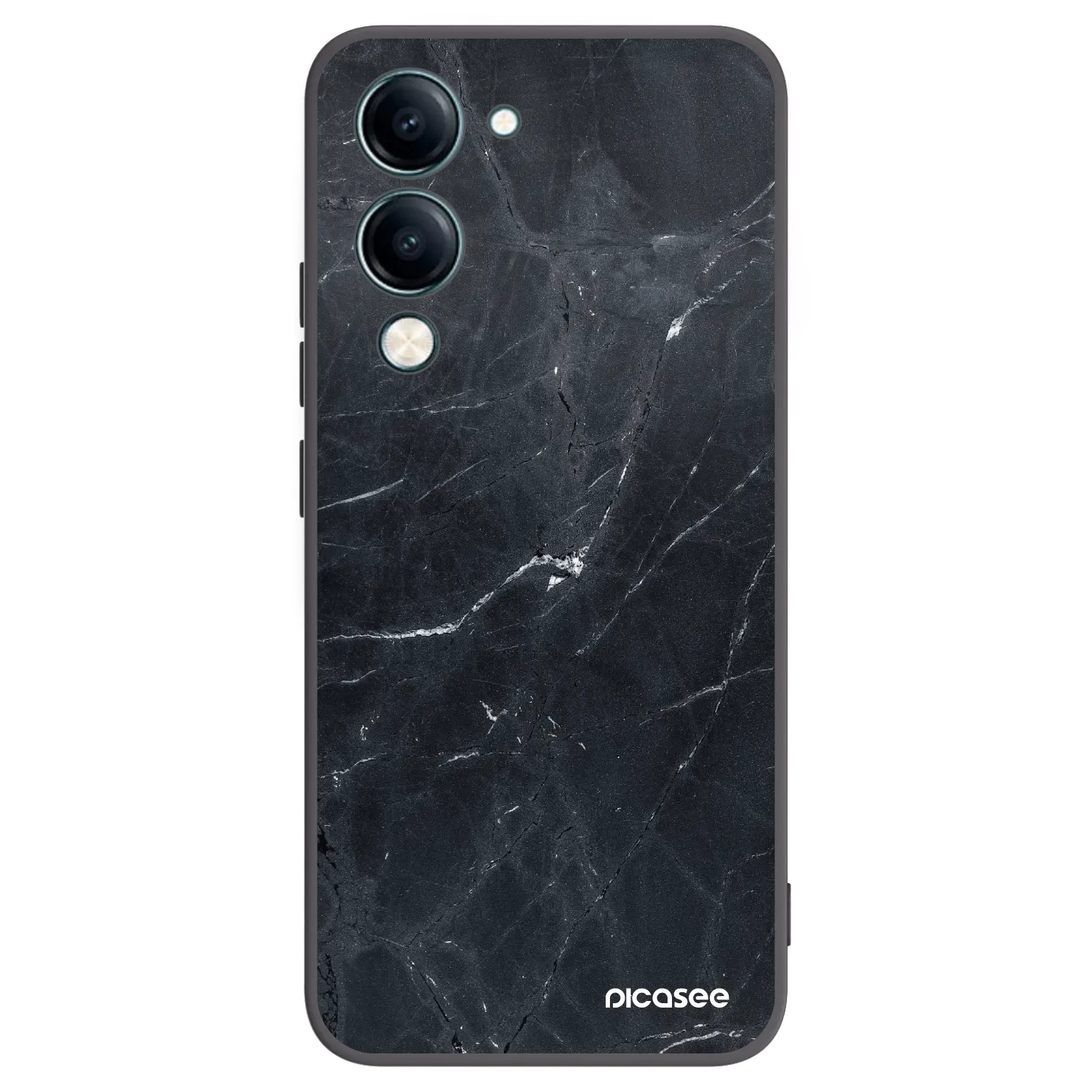 Picasee silikonowe czarne etui na Vivo Y29s 5G - Black marble