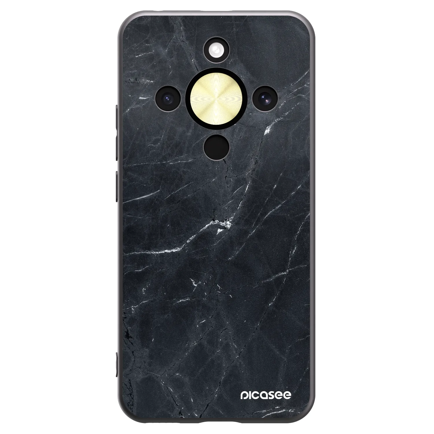 Picasee silikonowe czarne etui na Honor Magic8 Lite 5G - Black marble