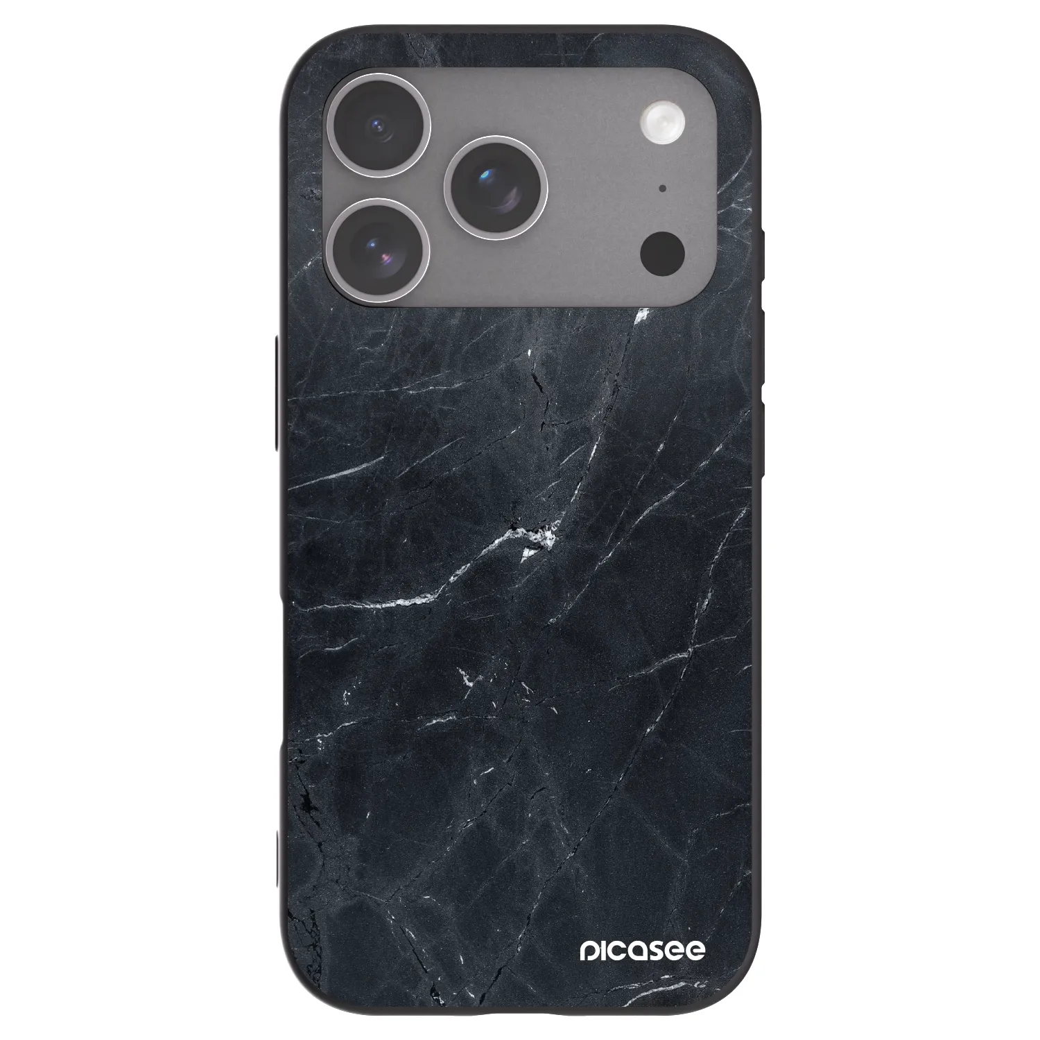 Picasee silikonowe czarne etui na Apple iPhone 18 Pro - Black marble