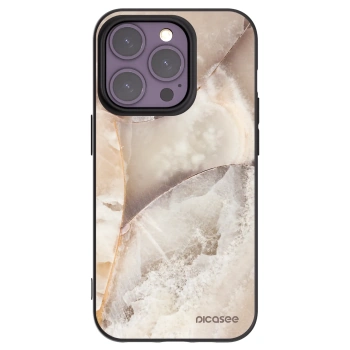Picasee silikonowe czarne etui na Apple iPhone 14 Pro - Cream marble