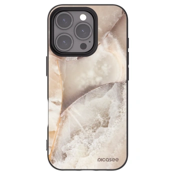 Picasee silikonowe czarne etui na Apple iPhone 16 Pro - Cream marble