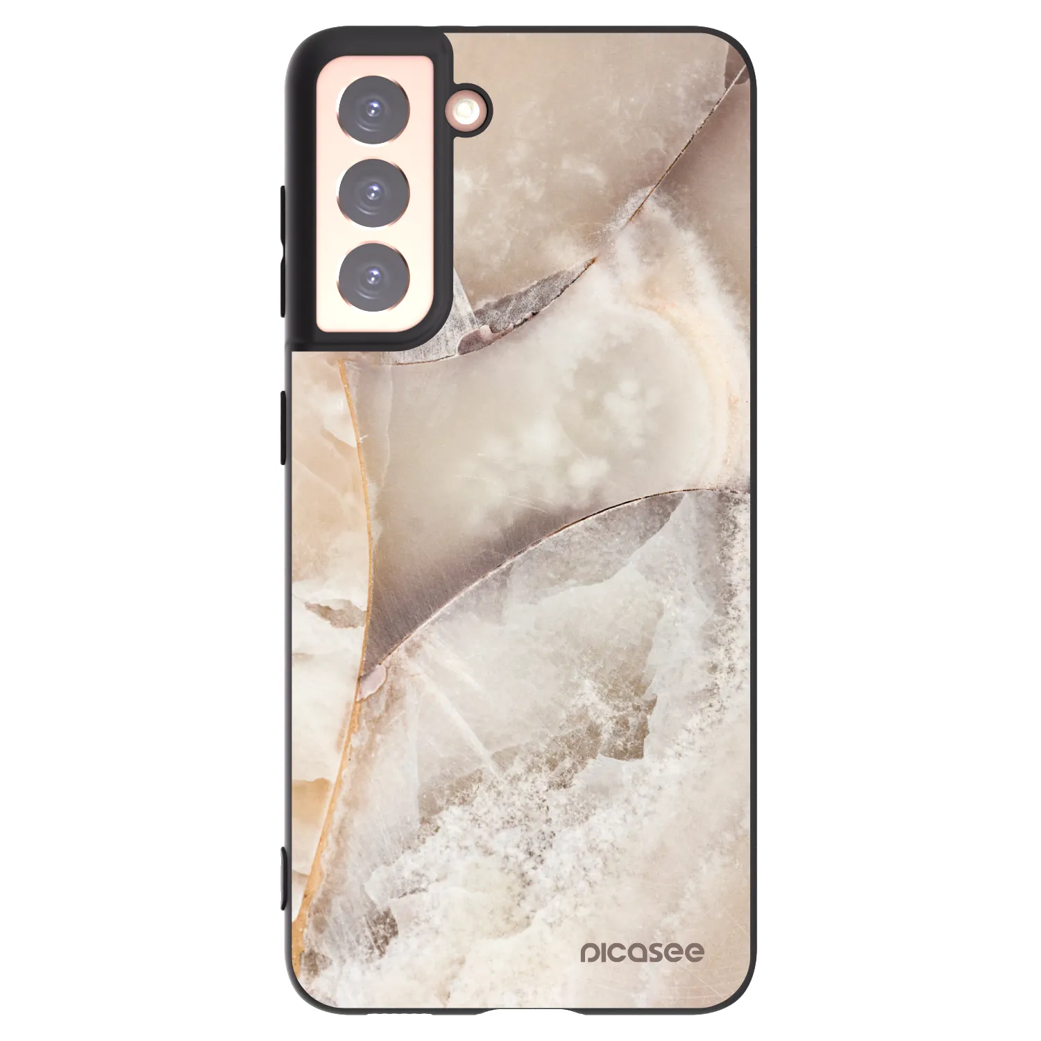 Picasee silikonowe czarne etui na Samsung Galaxy S21 5G G991B - Cream marble
