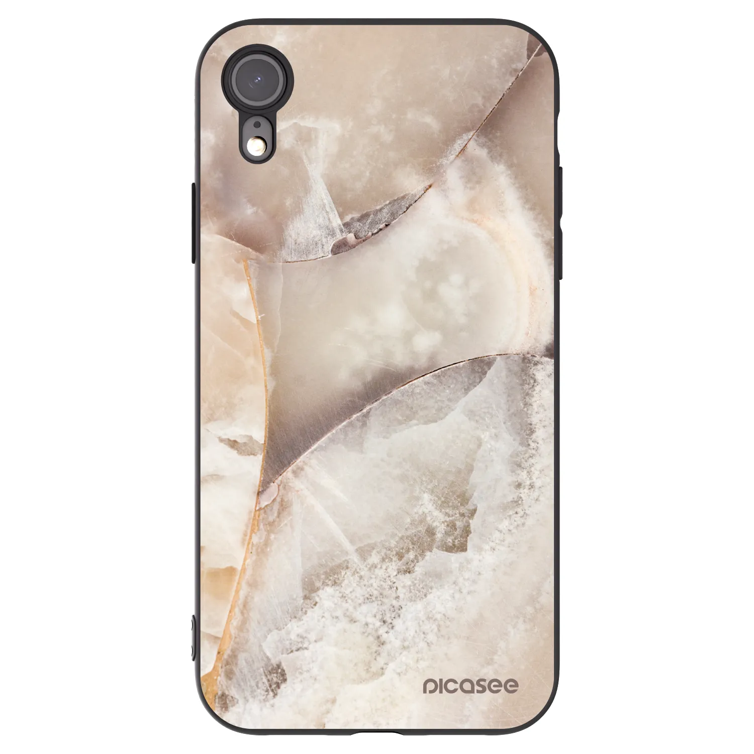 Picasee silikonowe czarne etui na Apple iPhone XR - Cream marble