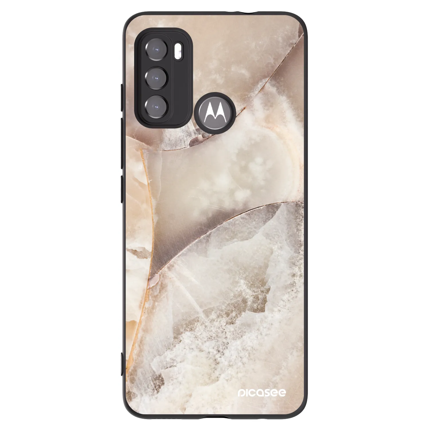 Picasee silikonowe czarne etui na Motorola Moto G60 - Cream marble