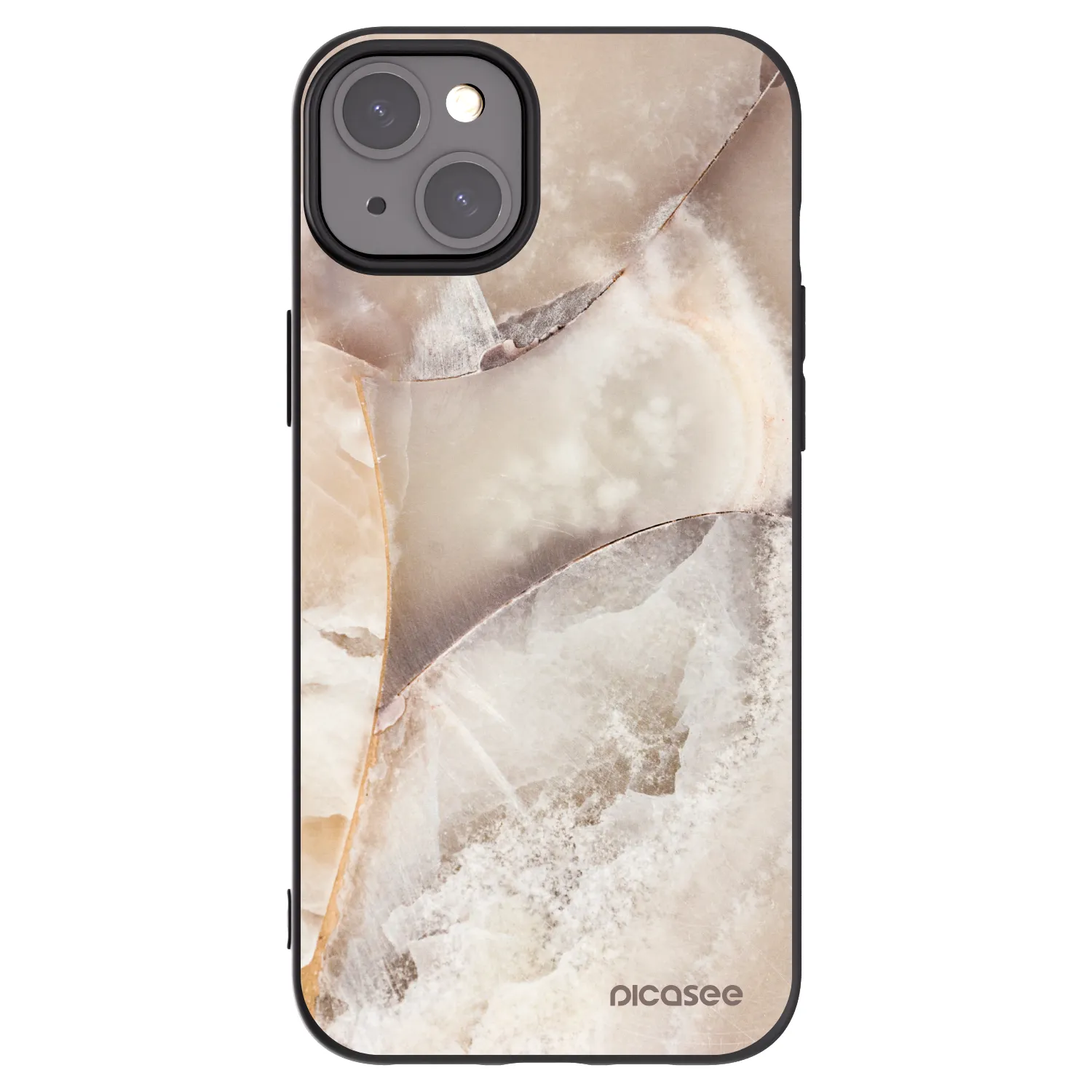 Picasee silikonowe czarne etui na Apple iPhone 15 Plus - Cream marble