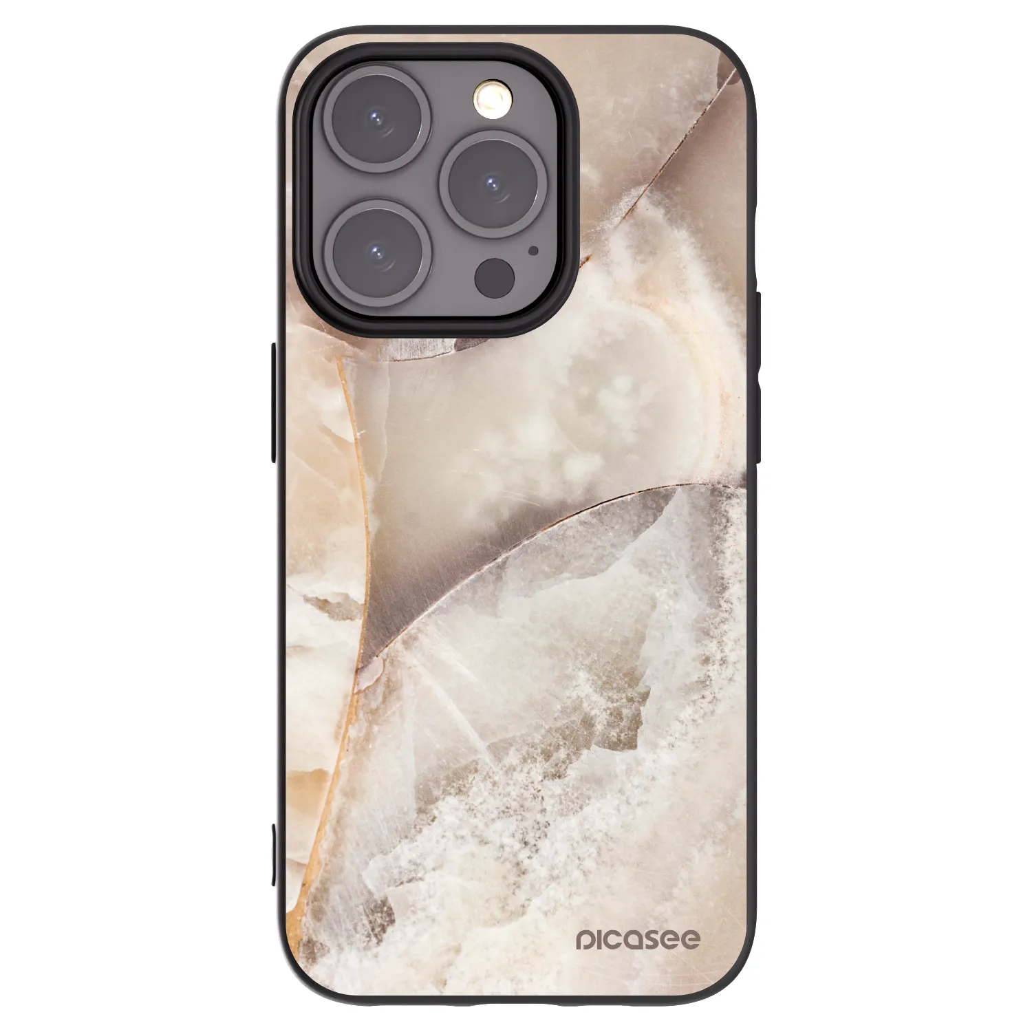 Picasee silikonowe czarne etui na Apple iPhone 15 Pro - Cream marble