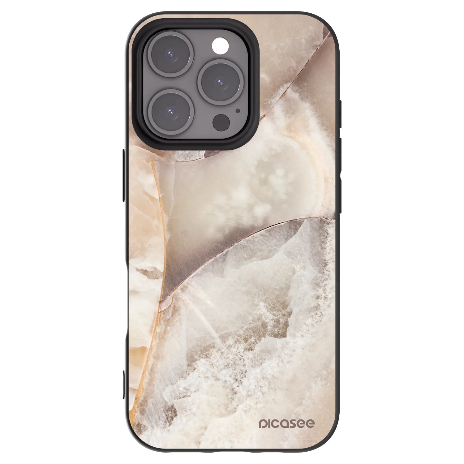 Picasee silikonowe czarne etui na Apple iPhone 16 Pro - Cream marble