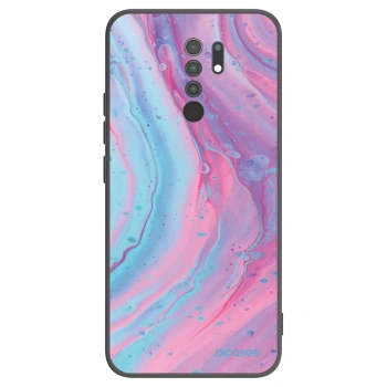 Picasee silikonowe czarne etui na Xiaomi Redmi 9 - Pink liquid