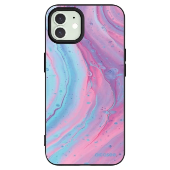 Picasee silikonowe czarne etui na Apple iPhone 12 - Pink liquid