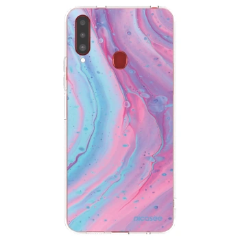 Picasee silikonowe przeźroczyste etui na Samsung Galaxy A20s - Pink liquid