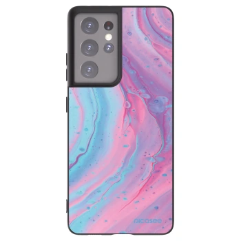 Picasee silikonowe czarne etui na Samsung Galaxy S21 Ultra 5G G998B - Pink liquid
