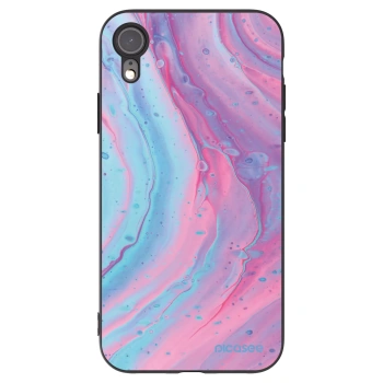 Picasee silikonowe czarne etui na Apple iPhone XR - Pink liquid