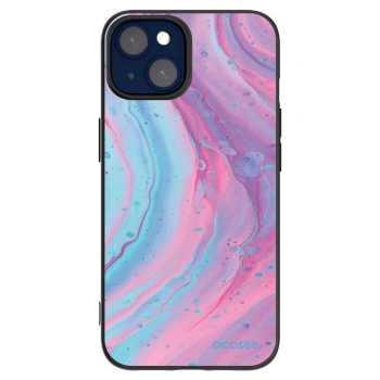 Picasee silikonowe czarne etui na Apple iPhone 14 - Pink liquid