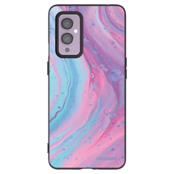 Picasee silikonowe czarne etui na OnePlus 9 - Pink liquid