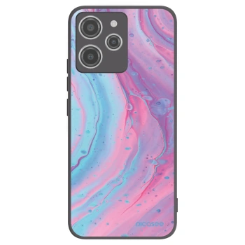 Picasee silikonowe czarne etui na Xiaomi Redmi 12 4G - Pink liquid