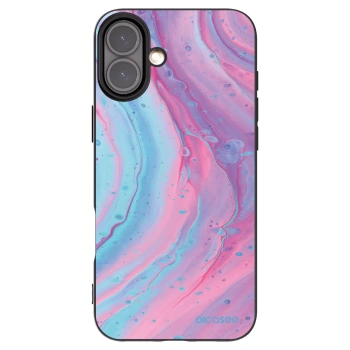 Picasee silikonowe czarne etui na Apple iPhone 16 Plus - Pink liquid