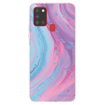 Picasee silikonowe przeźroczyste etui na Samsung Galaxy A21s - Pink liquid