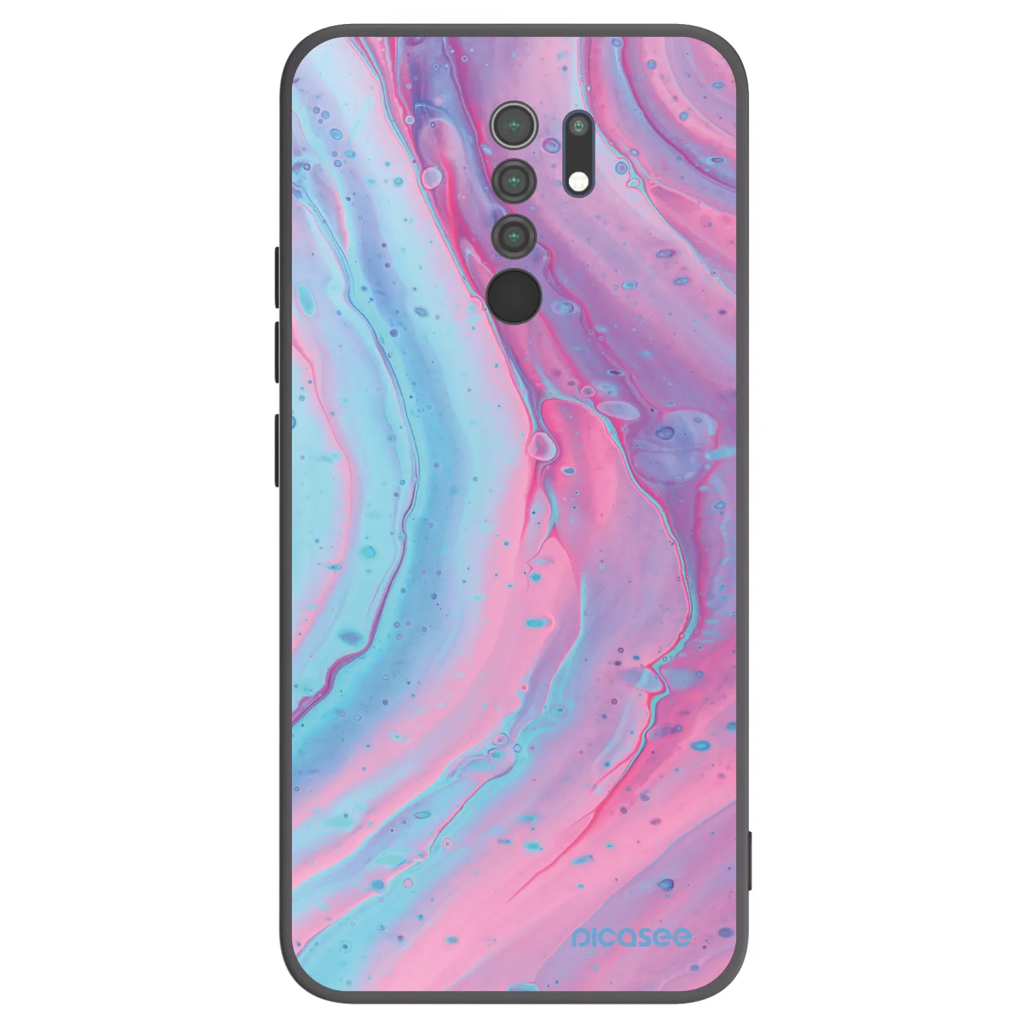 Picasee silikonowe czarne etui na Xiaomi Redmi 9 - Pink liquid
