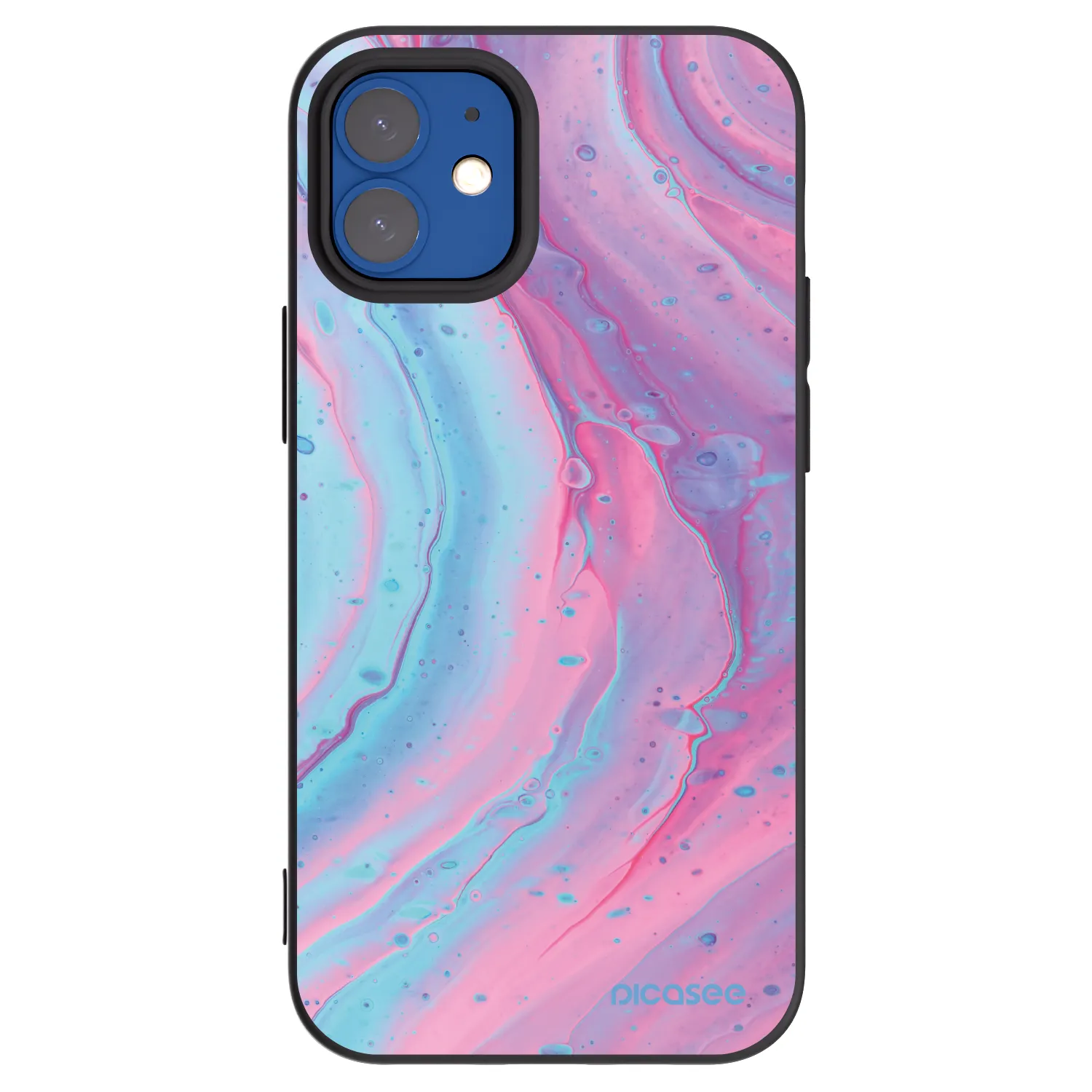 Picasee silikonowe czarne etui na Apple iPhone 12 mini - Pink liquid