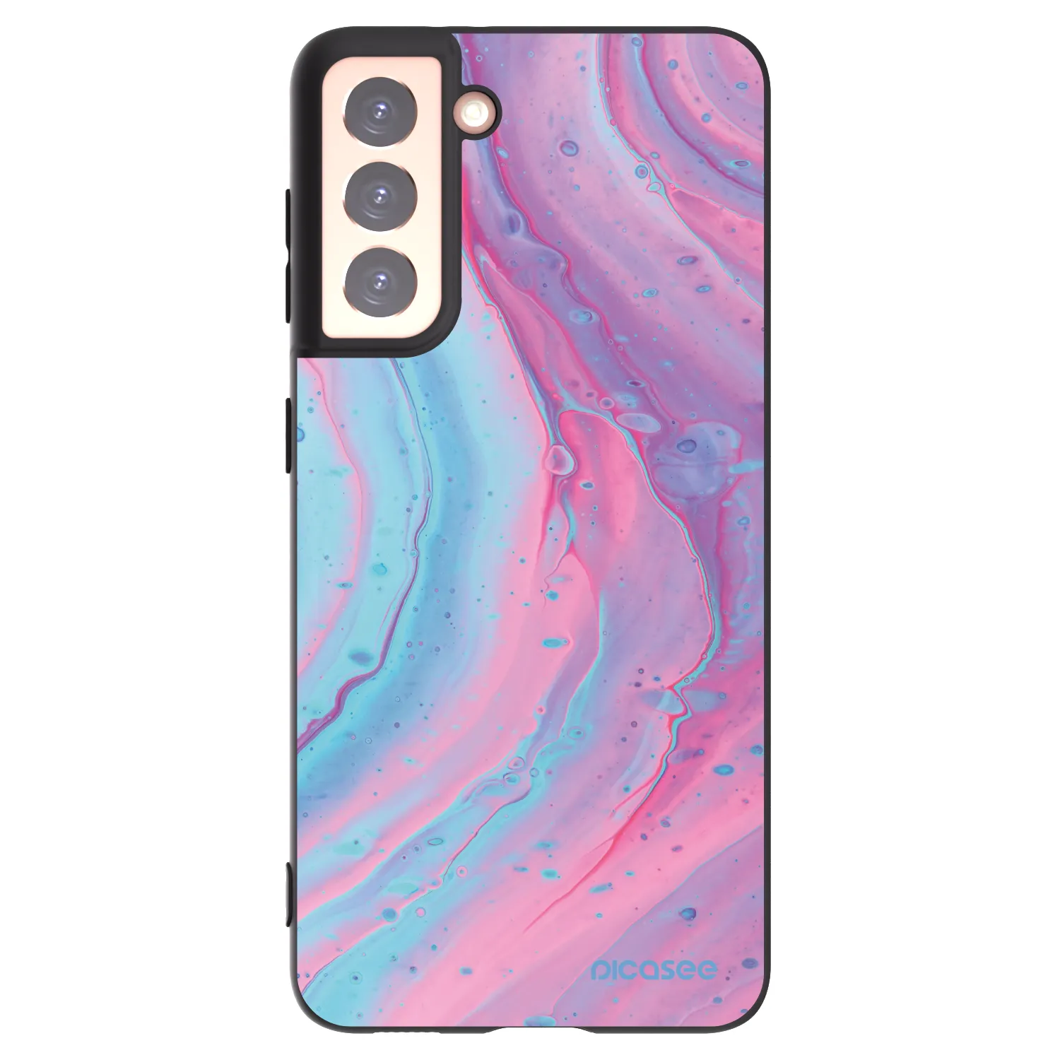 Picasee silikonowe czarne etui na Samsung Galaxy S21 5G G991B - Pink liquid