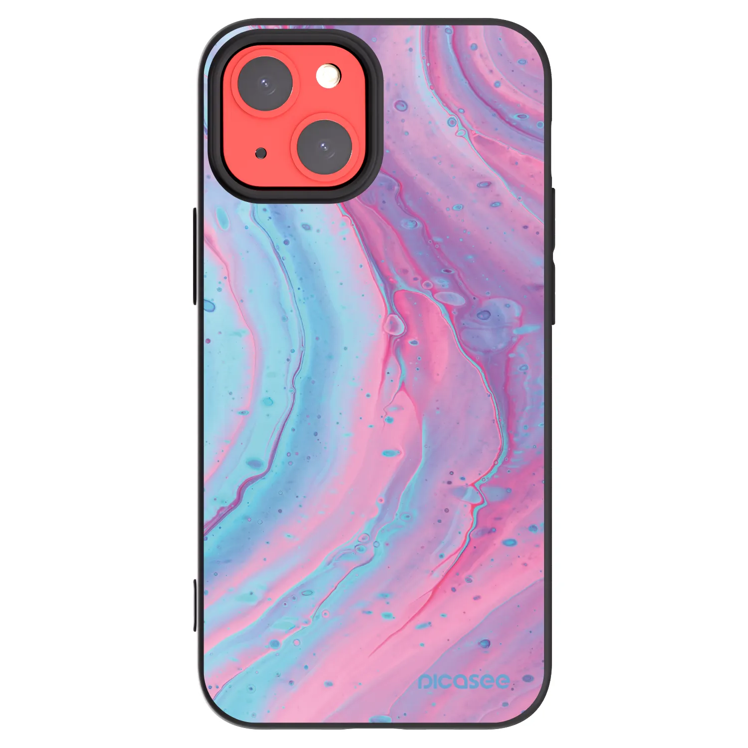 Picasee silikonowe czarne etui na Apple iPhone 13 mini - Pink liquid