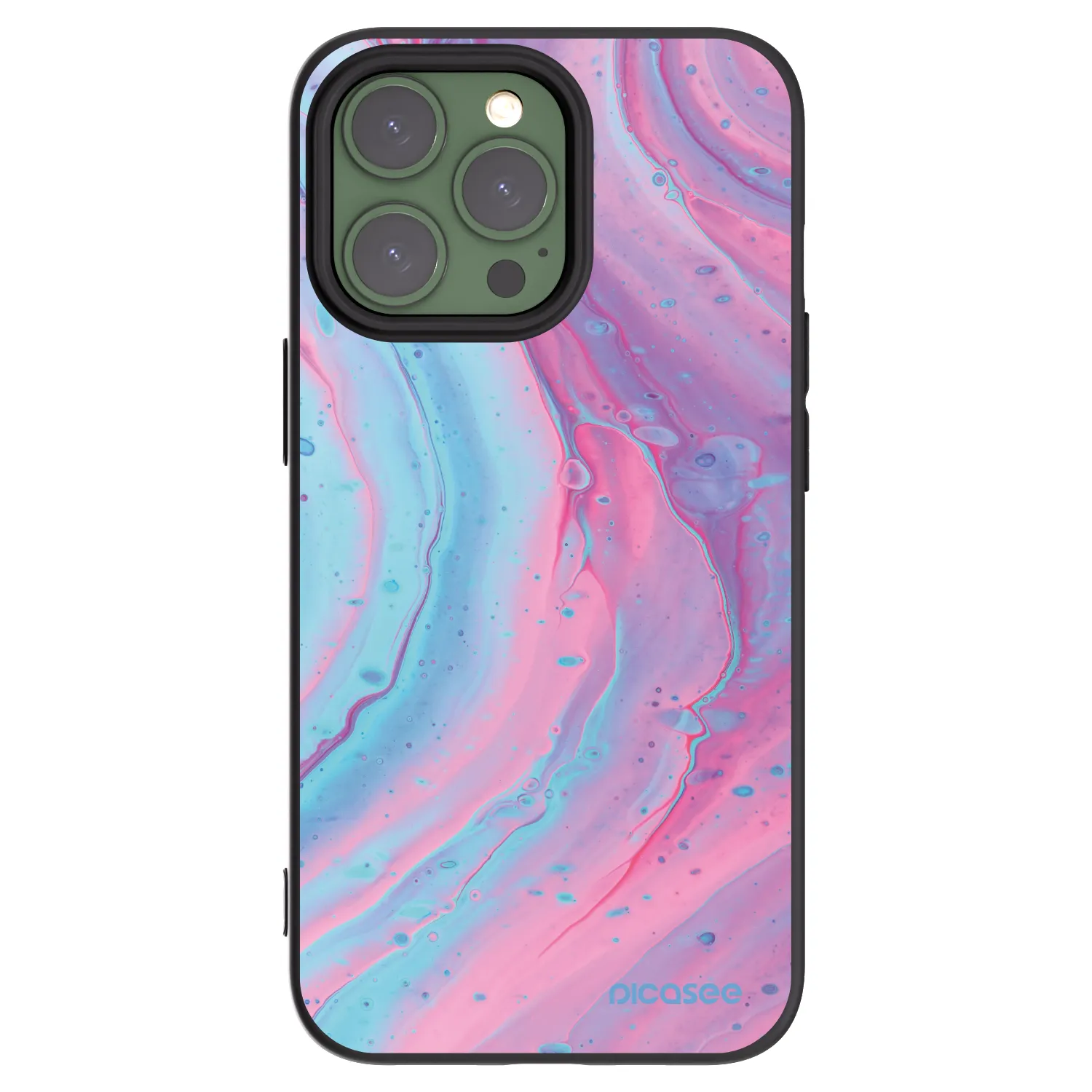 Picasee silikonowe czarne etui na Apple iPhone 13 Pro - Pink liquid