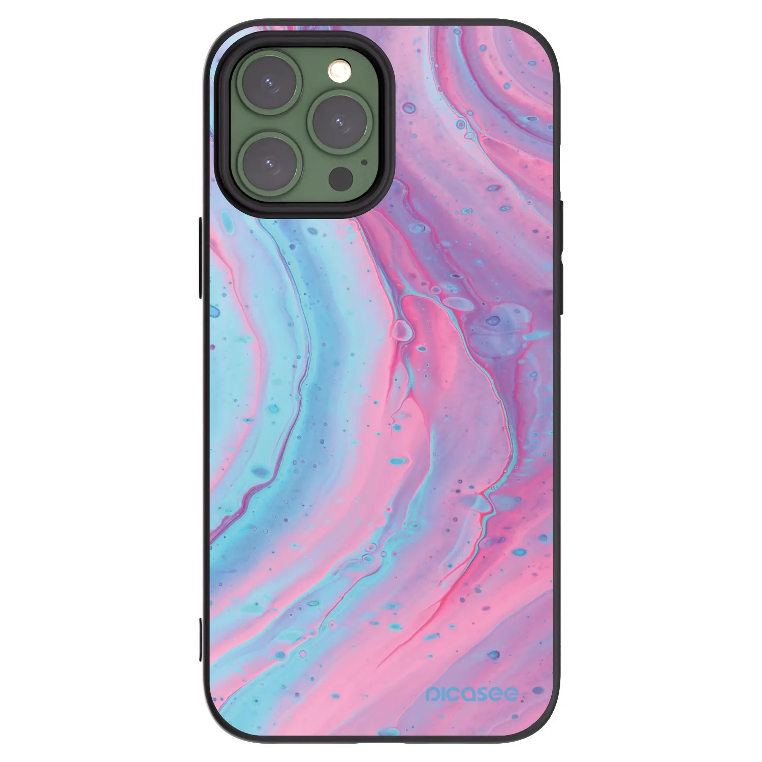 Picasee silikonowe czarne etui na Apple iPhone 13 Pro Max - Pink liquid