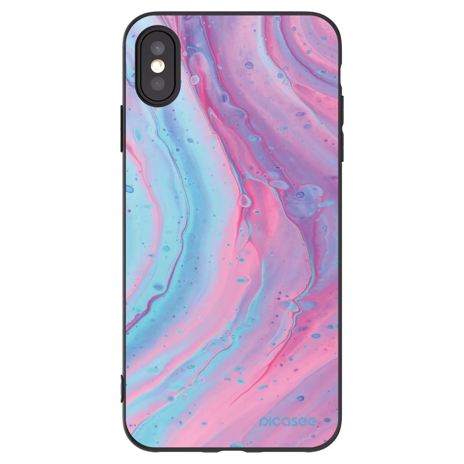 Picasee silikonowe czarne etui na Apple iPhone XS Max - Pink liquid