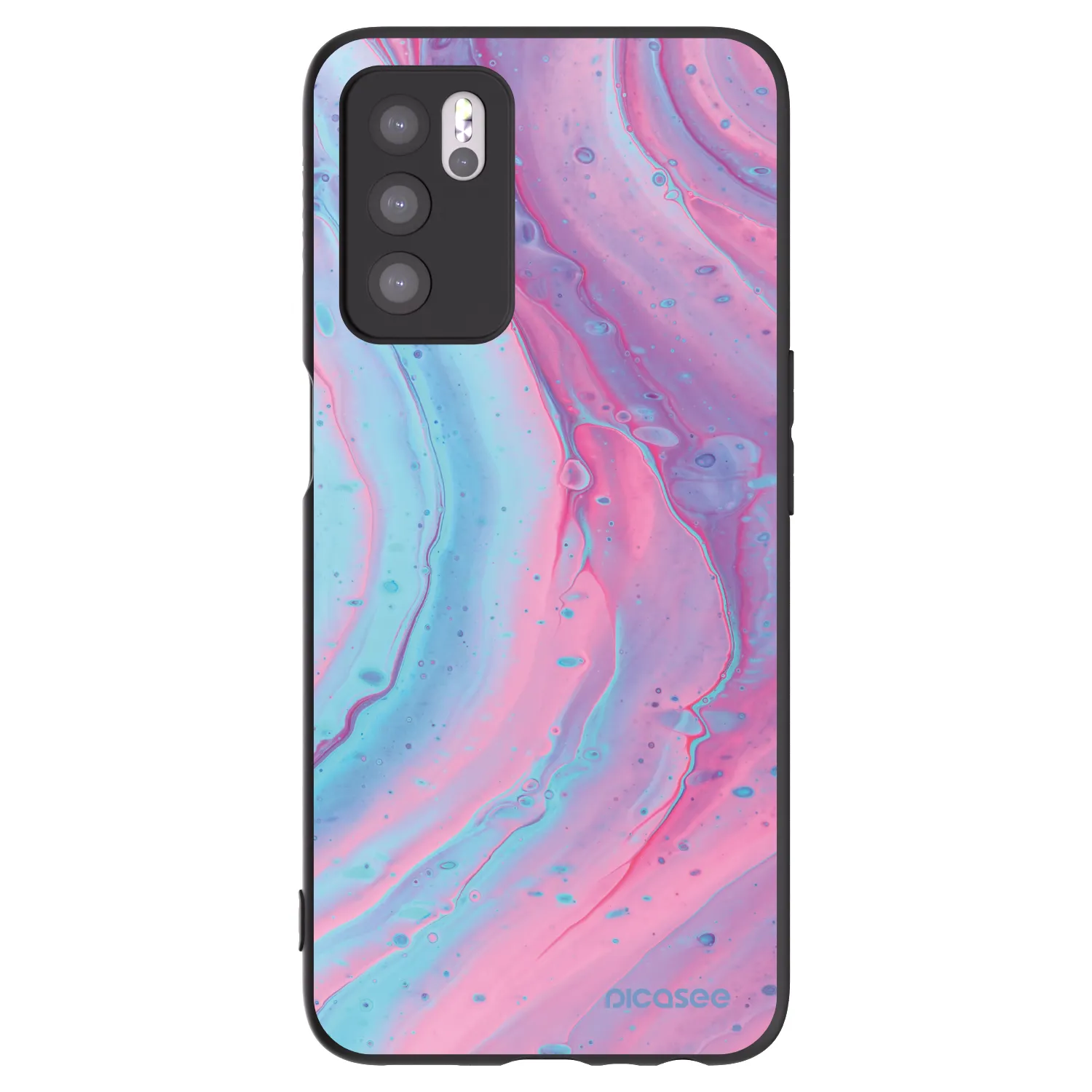 Picasee silikonowe czarne etui na OPPO A16 - Pink liquid