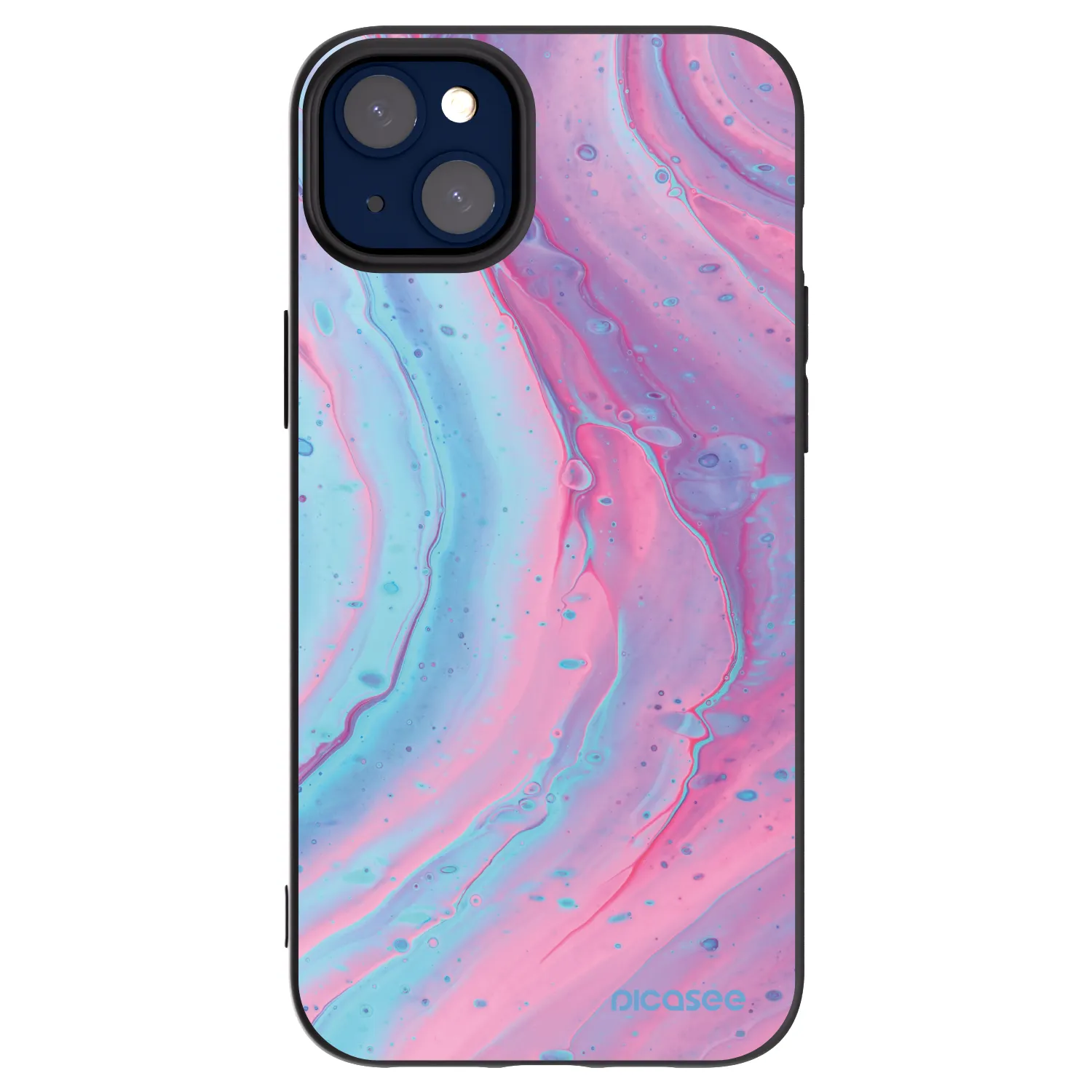 Picasee silikonowe czarne etui na Apple iPhone 14 Plus - Pink liquid
