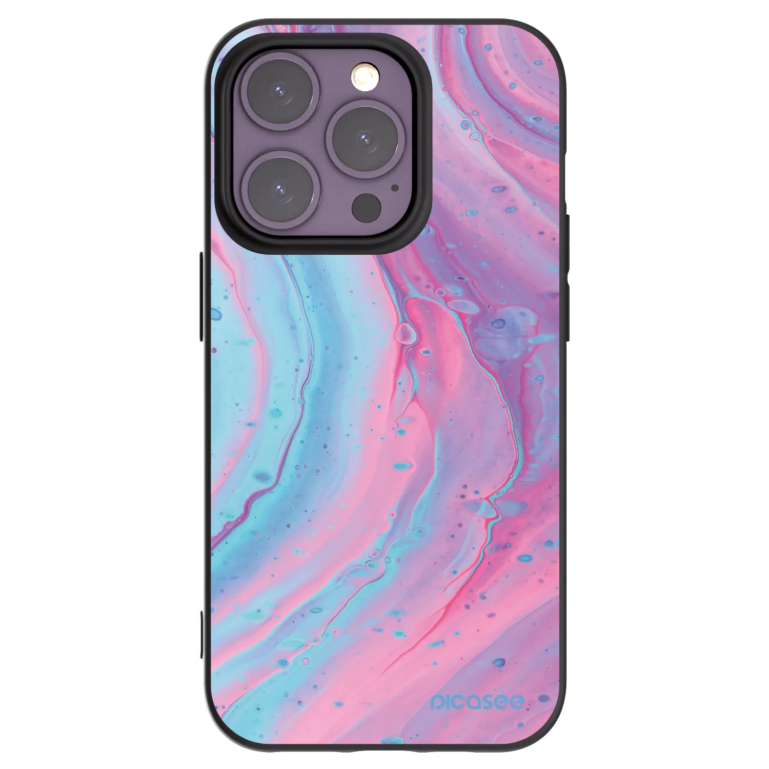 Picasee silikonowe czarne etui na Apple iPhone 14 Pro - Pink liquid