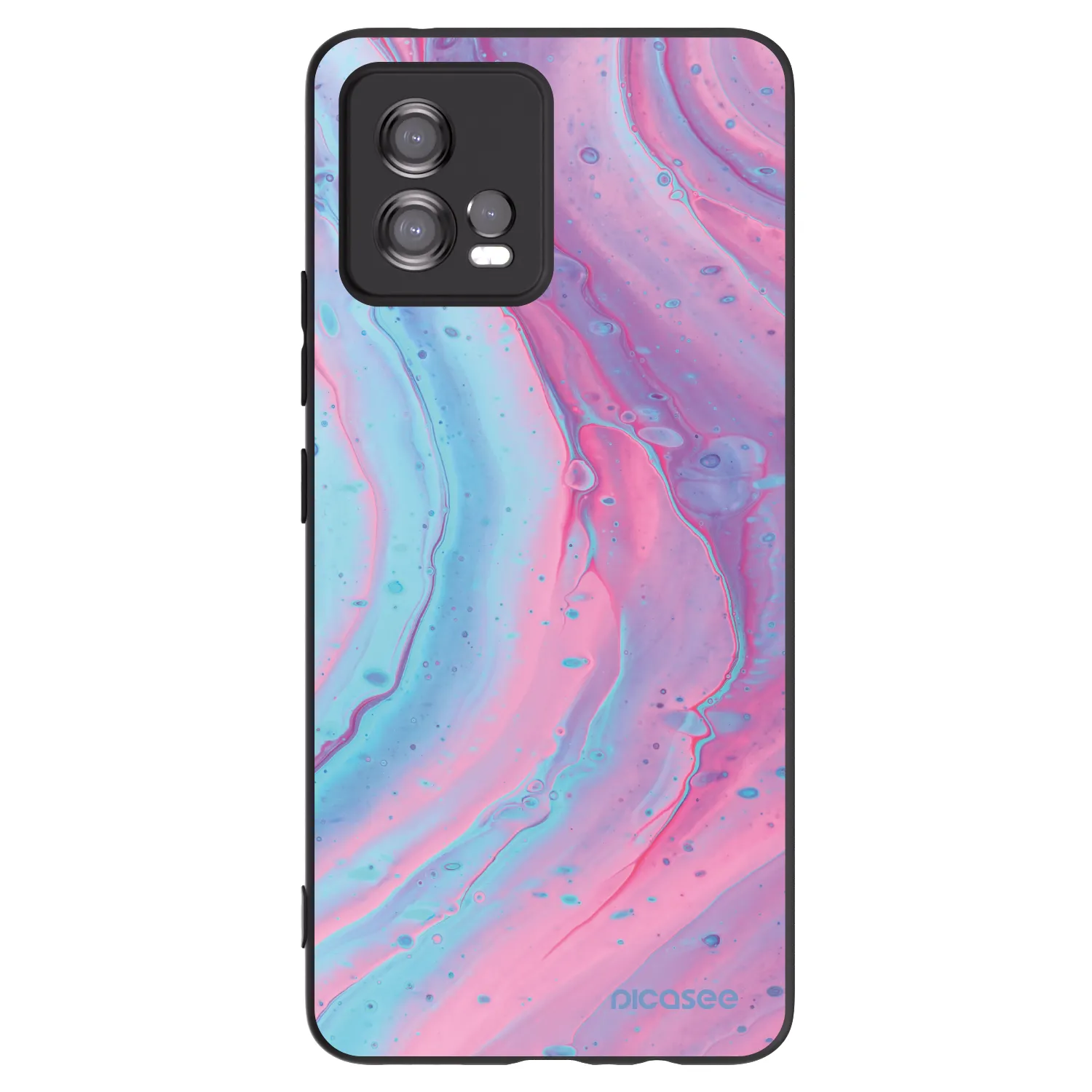 Picasee silikonowe czarne etui na Motorola Moto G72 - Pink liquid