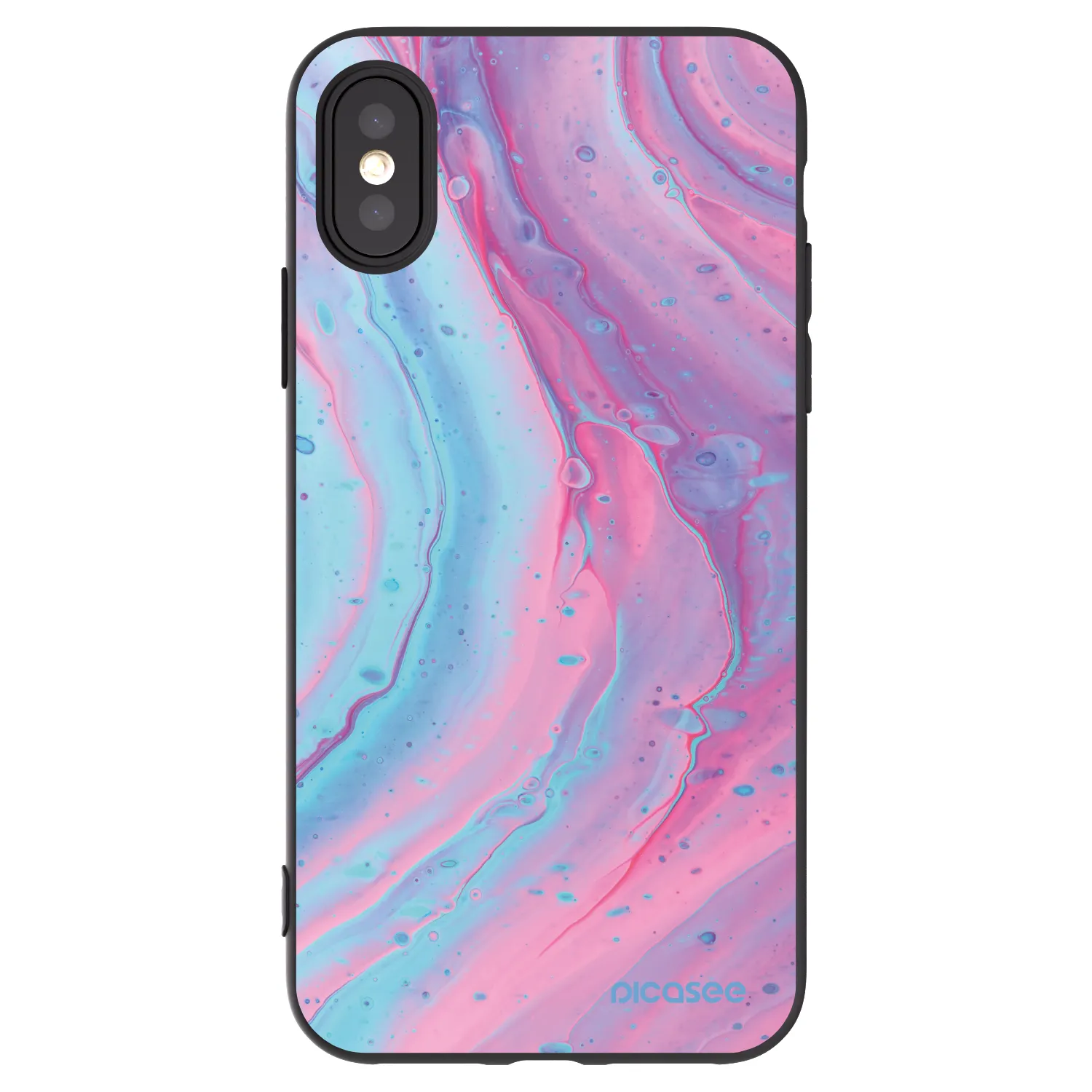Picasee silikonowe czarne etui na Apple iPhone X/XS - Pink liquid
