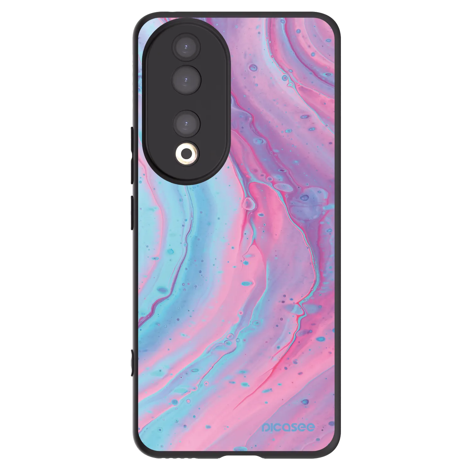 Picasee silikonowe czarne etui na Honor 90 5G - Pink liquid