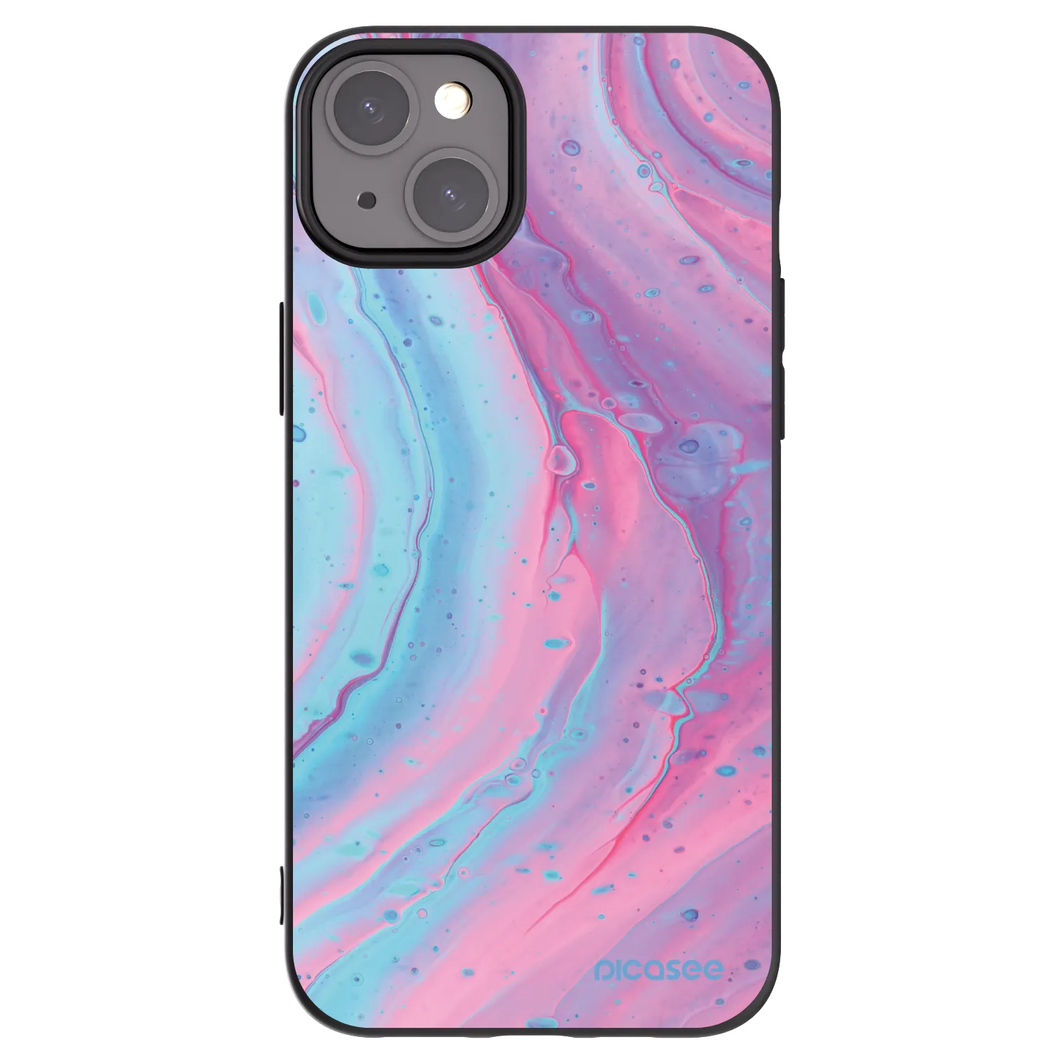 Picasee silikonowe czarne etui na Apple iPhone 15 Plus - Pink liquid