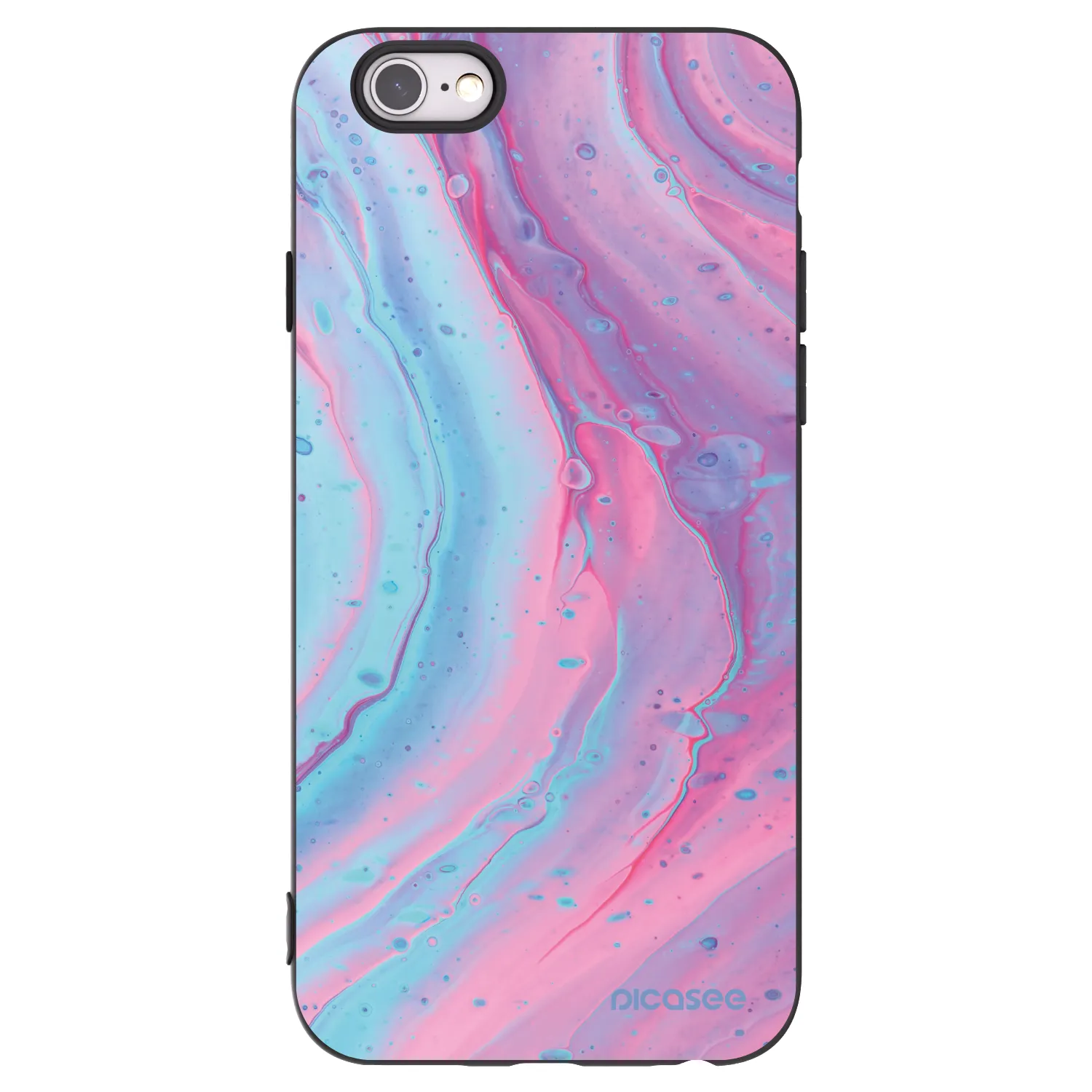 Picasee silikonowe czarne etui na Apple iPhone 6/6S - Pink liquid