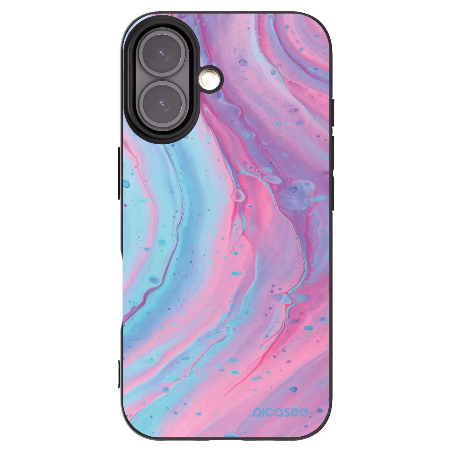 Picasee silikonowe czarne etui na Apple iPhone 16 - Pink liquid