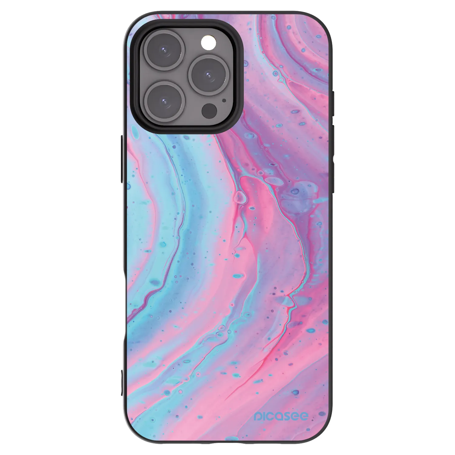 Picasee silikonowe czarne etui na Apple iPhone 16 Pro Max - Pink liquid