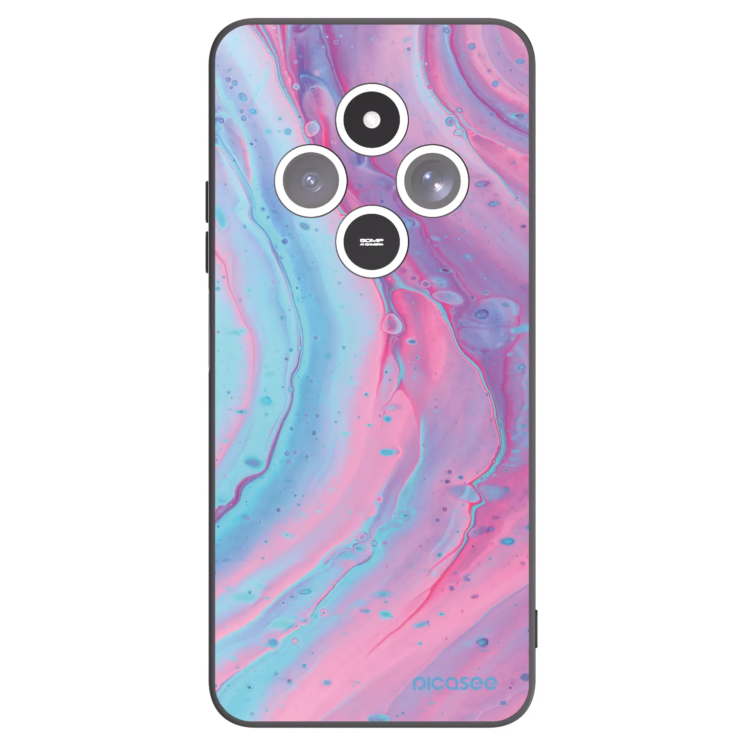 Picasee silikonowe czarne etui na Xiaomi Redmi 14C - Pink liquid