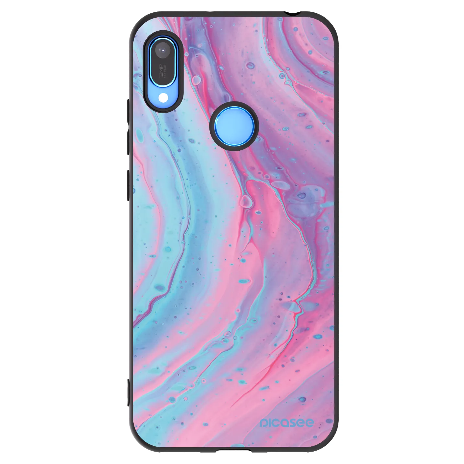 Picasee silikonowe czarne etui na Huawei Y6 2019 - Pink liquid