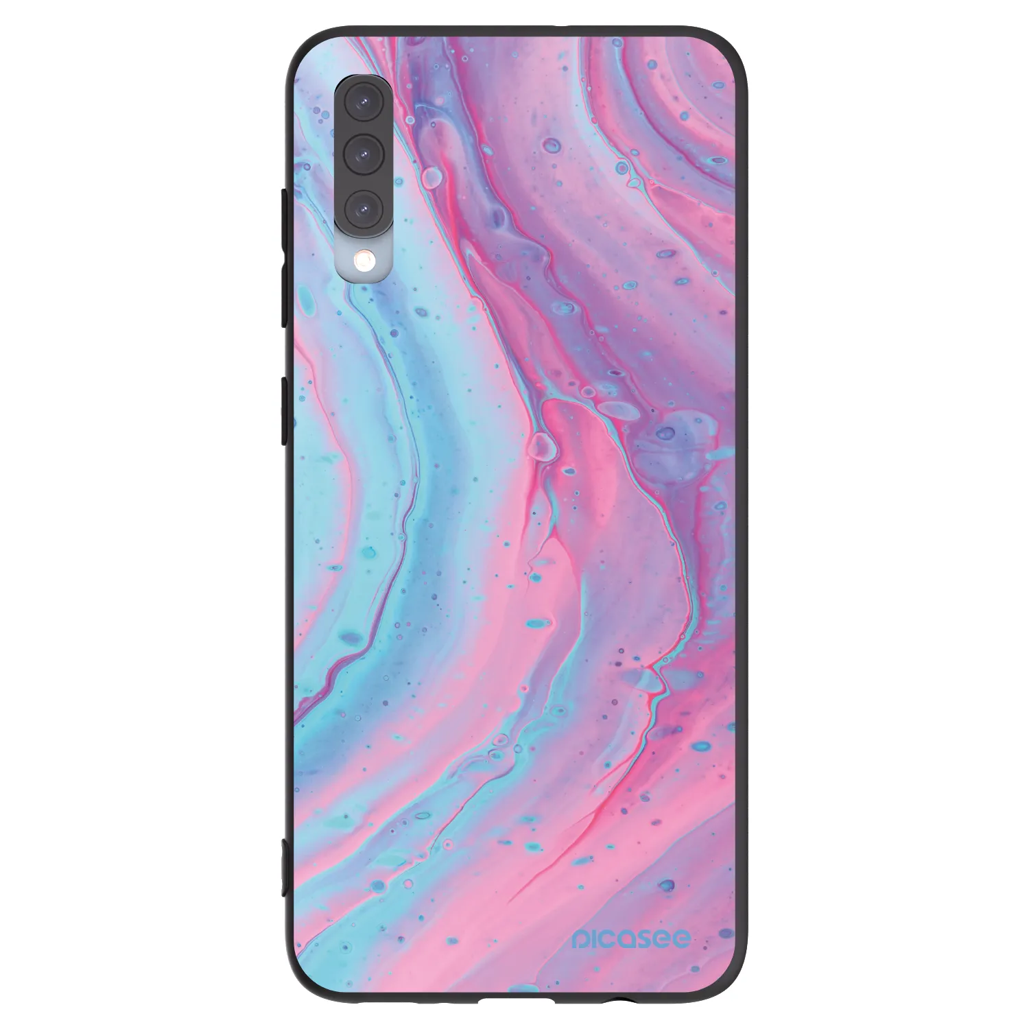 Picasee silikonowe czarne etui na Samsung Galaxy A70 A705F - Pink liquid