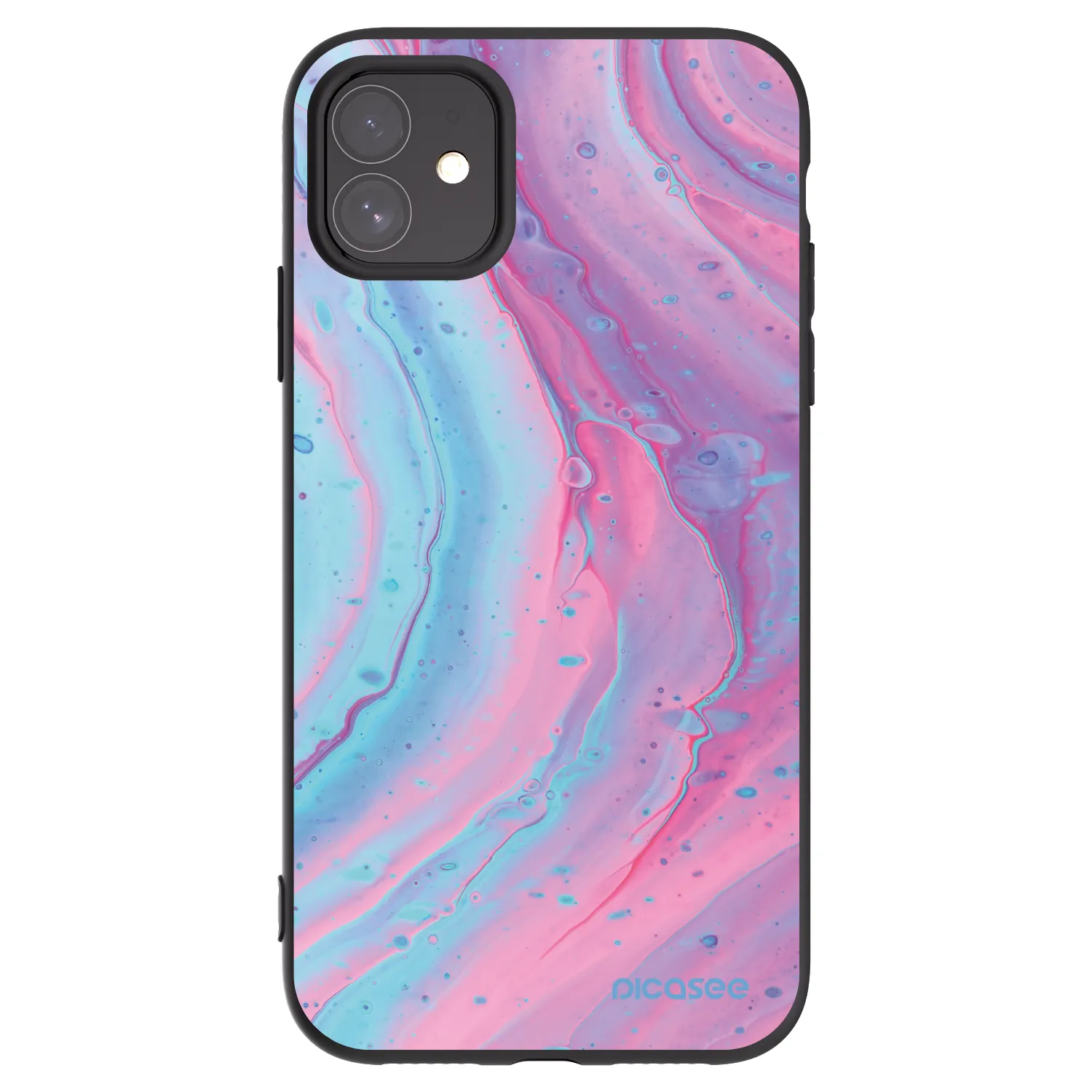 Picasee silikonowe czarne etui na Apple iPhone 11 - Pink liquid