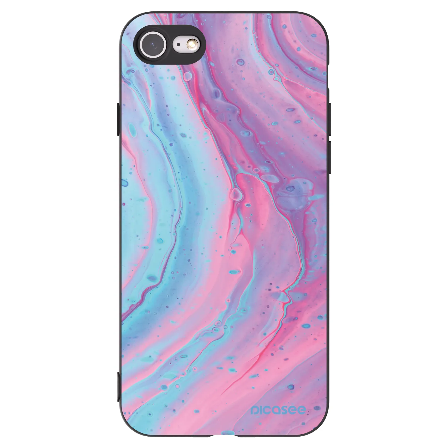 Picasee silikonowe czarne etui na Apple iPhone SE 2020 - Pink liquid
