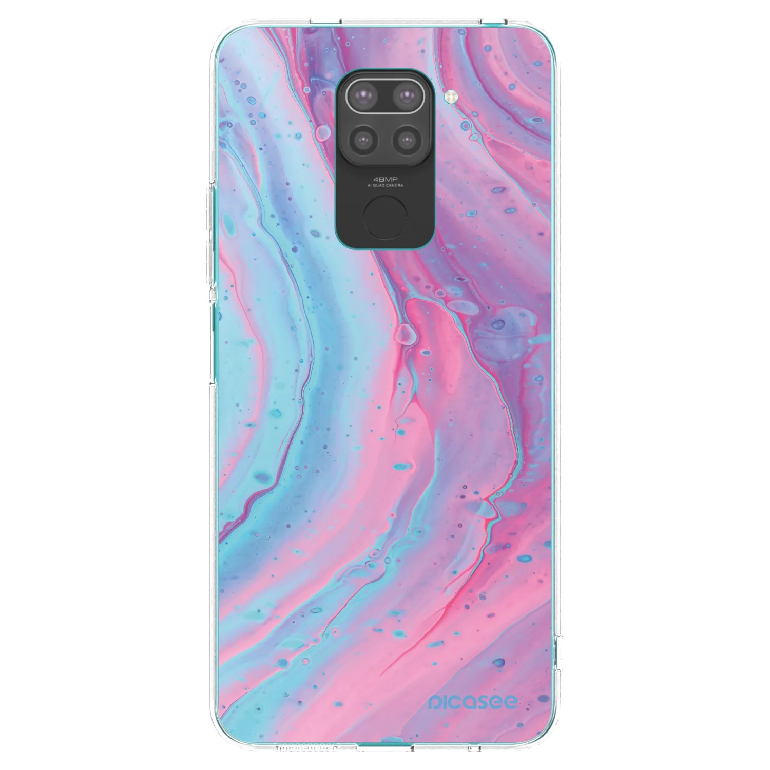 Picasee silikonowe czarne etui na Xiaomi Redmi Note 9 - Pink liquid